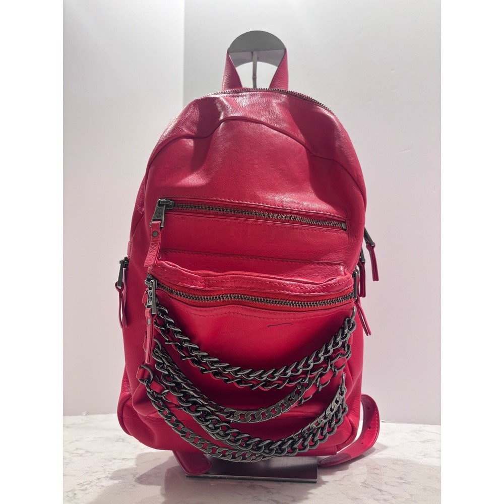 ASH Domino Red Pebbled Leather Chain Link Backpack Gunmetal Hardware Edgy Bag
